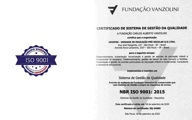 escola de educação infantil uniepre unidade cantareira - certificação iso 9001